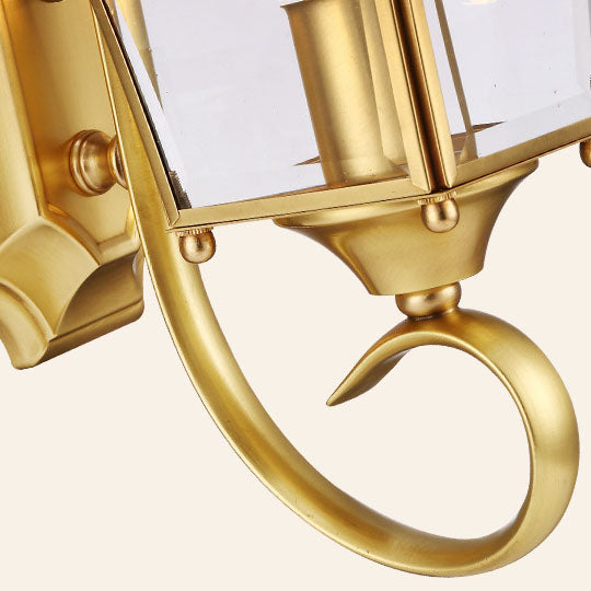 European Modern Luxury Quadrilateral Brass Glass Waterproof 1-Light Outdoor Wall Sconce Lamp | Bowlift