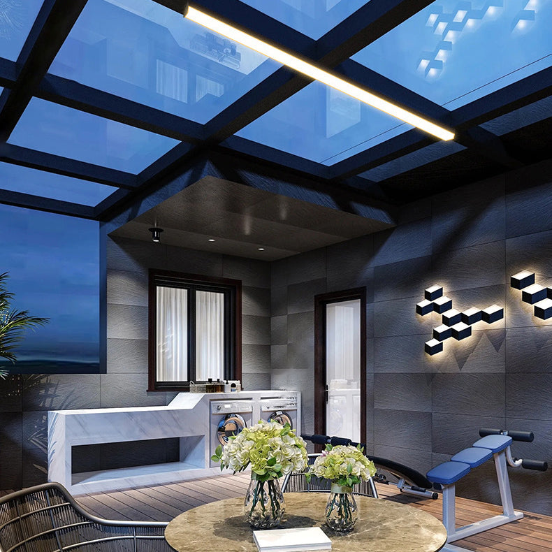 Modern Minimalist Long Rectangle Aluminum PC LED Flush Mount Ceiling Light For Outdoor Patio | Bowlift