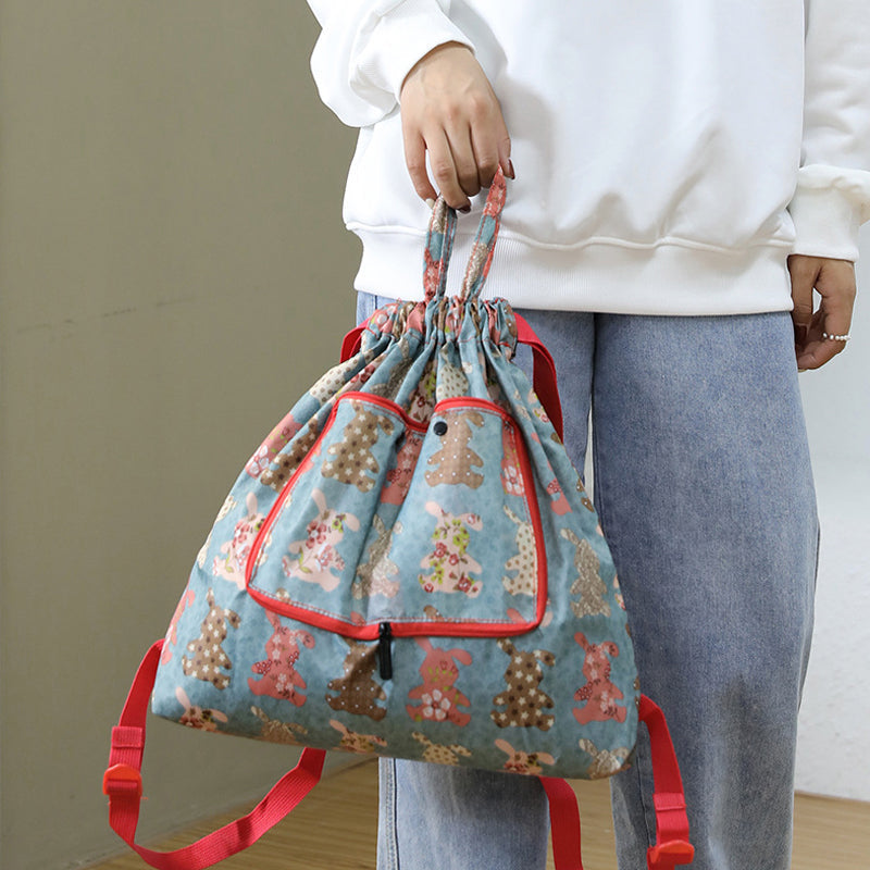Foldable Printed Nylon Backpack with Drawstring | Bowlift