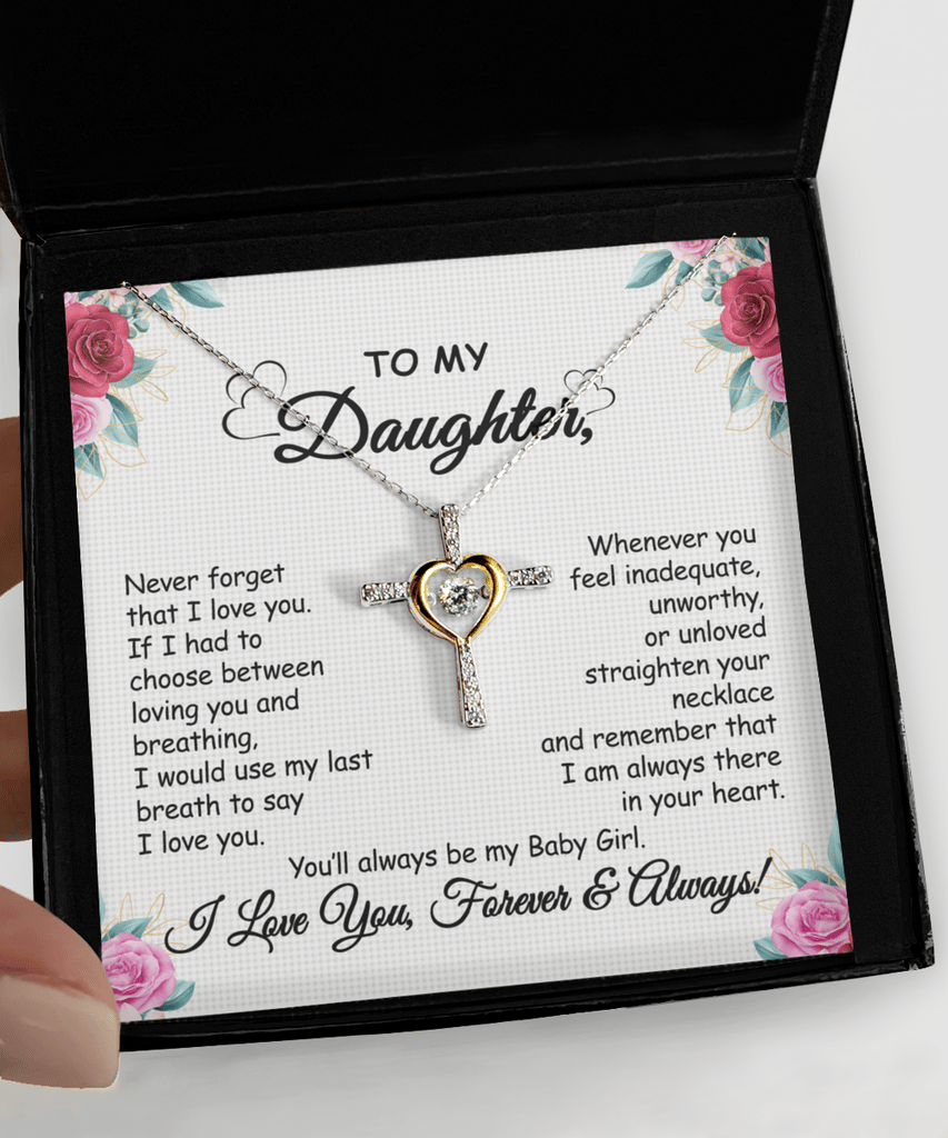 BowLift | Daughter Necklace Gift | Cross Pendant with Cubic Zirconia | Silver-Plated | 16–18" Chain