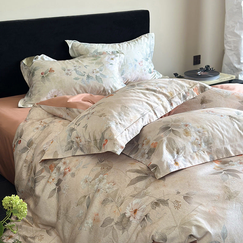 Lyocell bedding set, 3–4 pieces, floral pattern