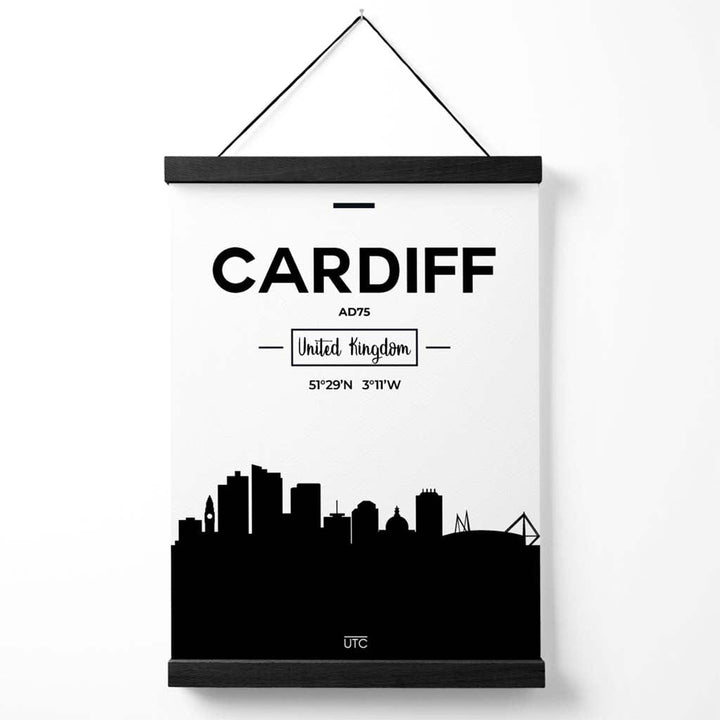 Cardiff Black-White City Skyline Poster with Hanger | Bowlift