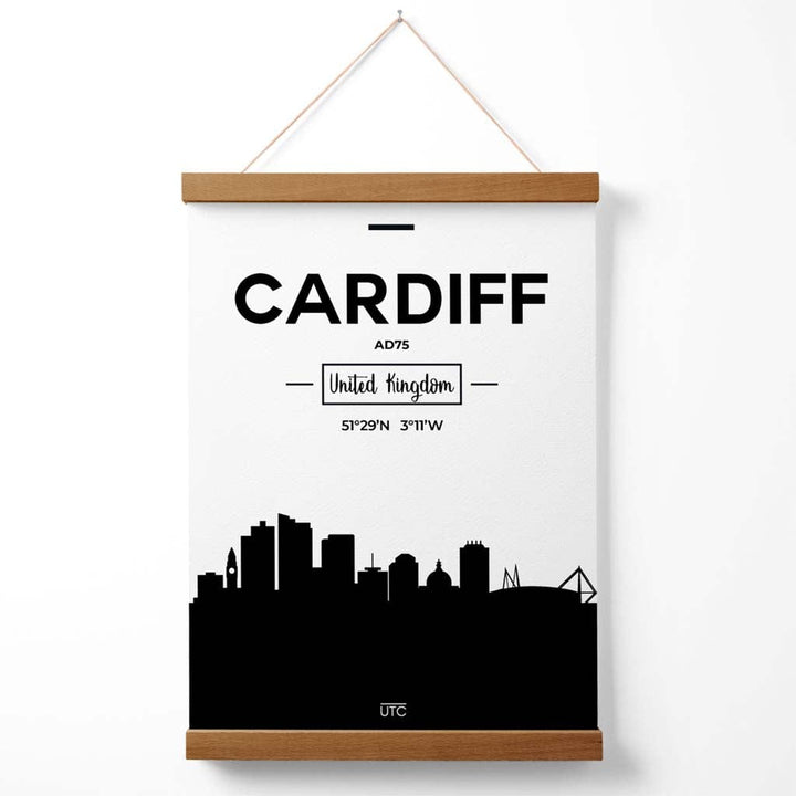 Cardiff Black-White City Skyline Poster with Hanger | Bowlift