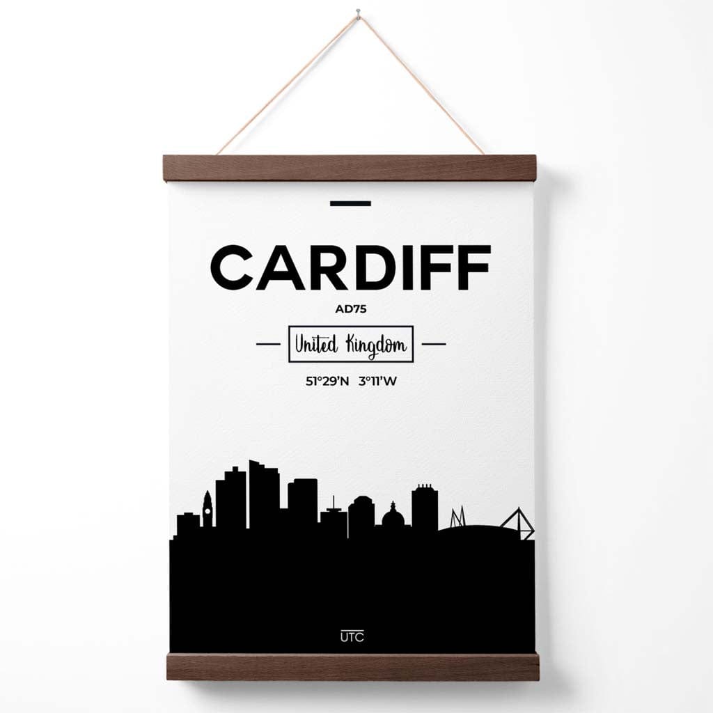 Cardiff Black-White City Skyline Poster with Hanger | Bowlift