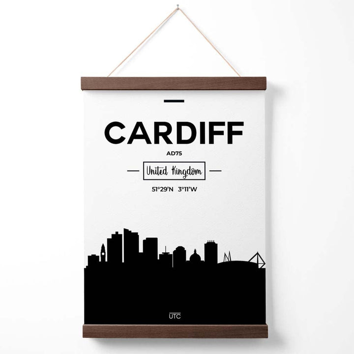 Cardiff Black-White City Skyline Poster with Hanger | Bowlift