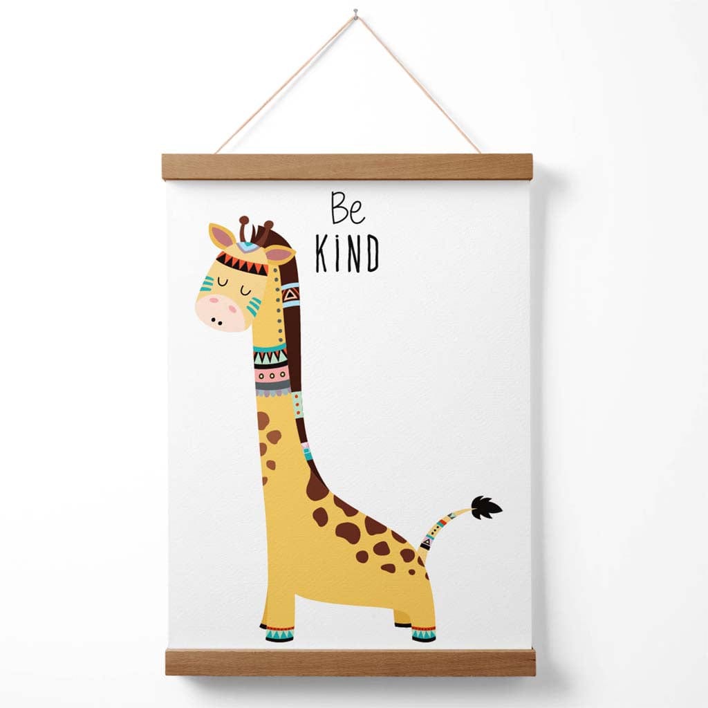 Be friendly Giraffe Tribal Animal Quote Poster with hanger | Bowlift