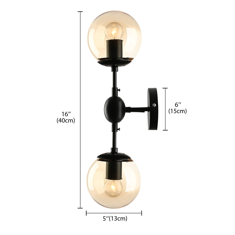BowLift | Black 2-Light Wall Light Industrial Amber Glass Globe Shade Lighting Fixture for Living Room