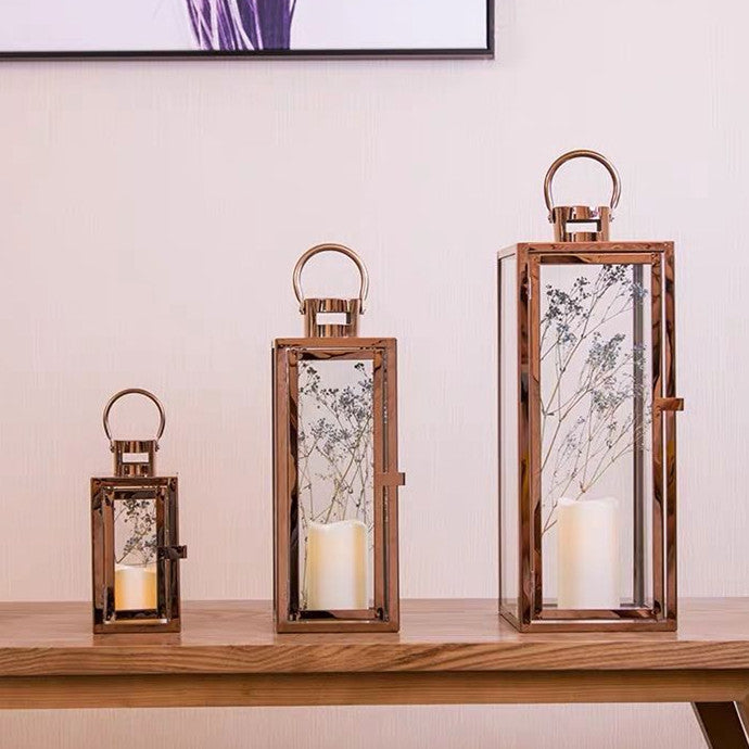 Stainless-Steel Glass Panel Rectangular Lanterns with Ring Handles and Hinged Door Bowlift