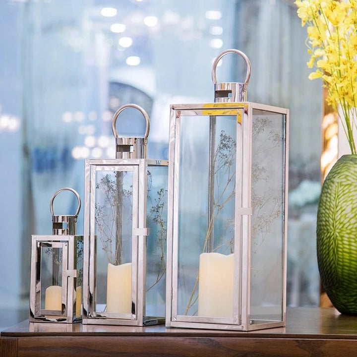 Stainless-Steel Glass Panel Rectangular Lanterns with Ring Handles and Hinged Door Bowlift