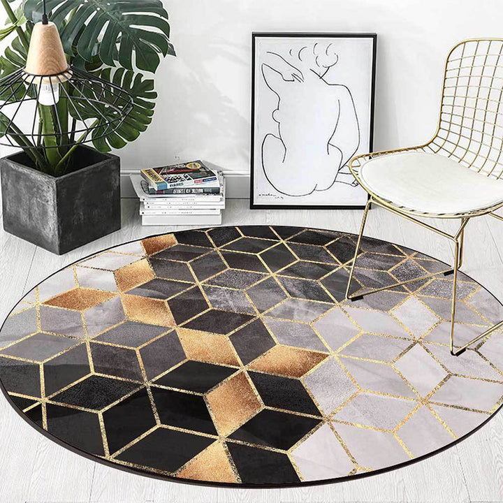BowLift | Black and Gray Modern Rug Polyester Geometric Print Rug Washable Non-Slip Back Rug for Living Room