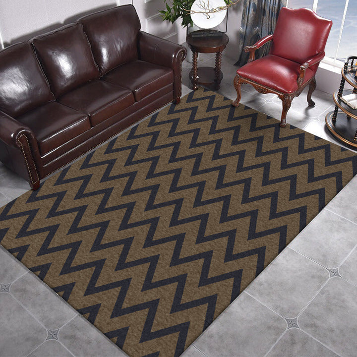Stylish swirl stripe pattern rug brown and black Nordic rug polyester washable non-slip backing rug for the living room | Bowlift