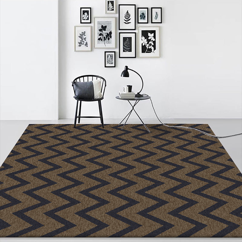 Stylish swirl stripe pattern rug brown and black Nordic rug polyester washable non-slip backing rug for the living room | Bowlift