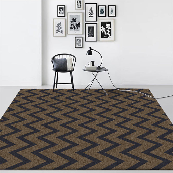 Stylish swirl stripe pattern rug brown and black Nordic rug polyester washable non-slip backing rug for the living room | Bowlift