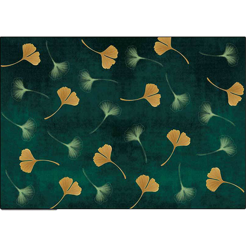 Casual apricot leaf patterned rug Green Polyester rug Machine washable Non-slip rug for the living room | Bowlift