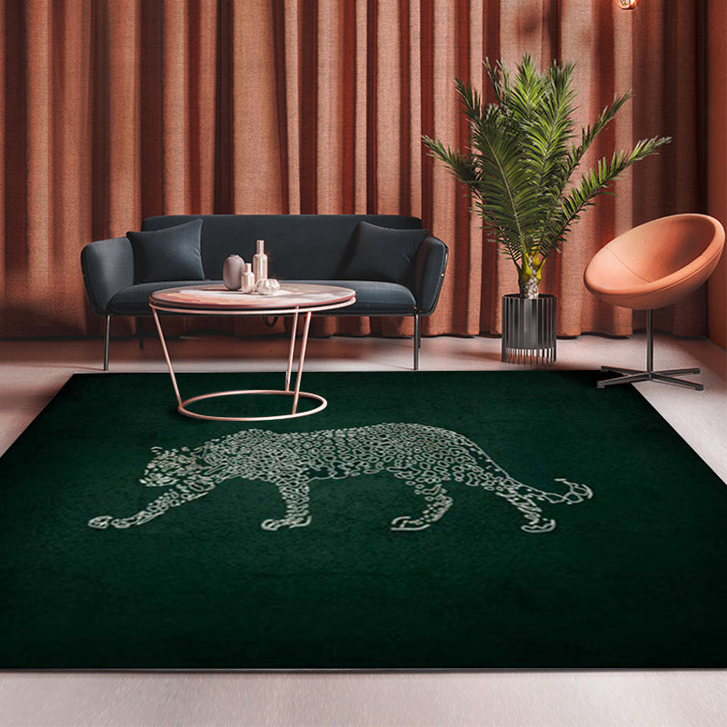 Dark green casual rug polyester leopard pattern rug washable non-slip backing rug for the living room | Bowlift
