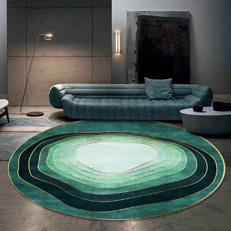 Green modern carpet polyester ombre swirl lines pattern carpet washable non-slip backing carpet for living room | Bowlift