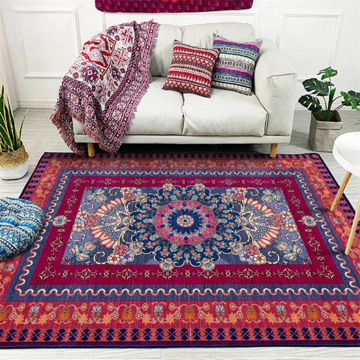 BowLift | Retro Medallion Pattern Rug with floral and leaf red Persian Rug Polyester machine washable non-slip rug for bedroom