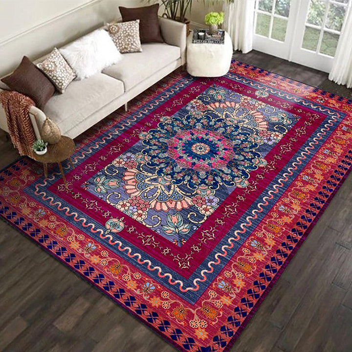 BowLift | Retro Medallion Pattern Rug with floral and leaf red Persian Rug Polyester machine washable non-slip rug for bedroom
