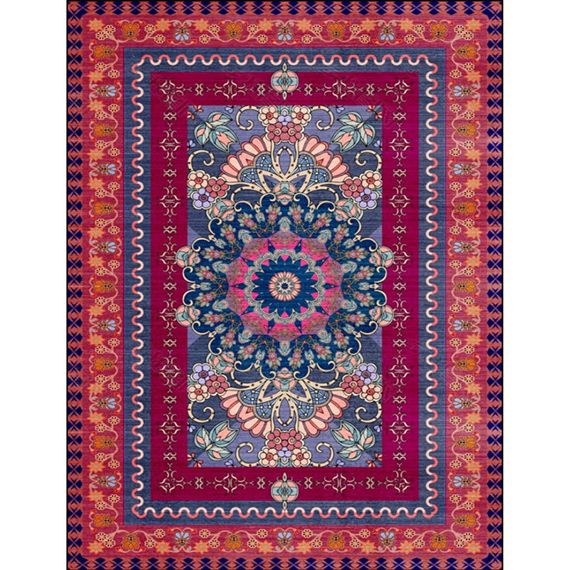 BowLift | Retro Medallion Pattern Rug with floral and leaf red Persian Rug Polyester machine washable non-slip rug for bedroom