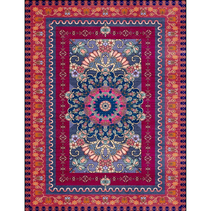 BowLift | Retro Medallion Pattern Rug with floral and leaf red Persian Rug Polyester machine washable non-slip rug for bedroom