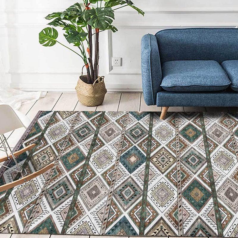 BowLift | Persian Azulejos Print Rug Green Polyester Rug Machine Washable Non-Slip Rug for Living Room