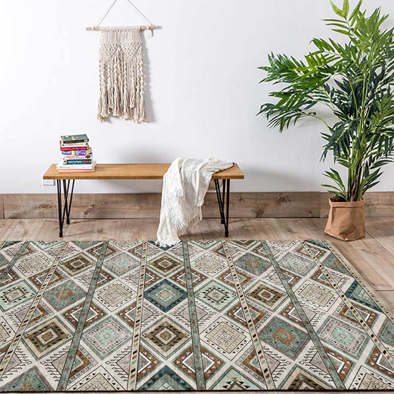 BowLift | Persian Azulejos Print Rug Green Polyester Rug Machine Washable Non-Slip Rug for Living Room