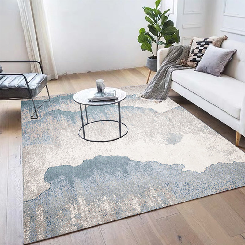 BowLift | Vintage Ink Wash Painting Rug Light Blue Polyester Rug Machine Washable Non-Slip Rug for the Living Room