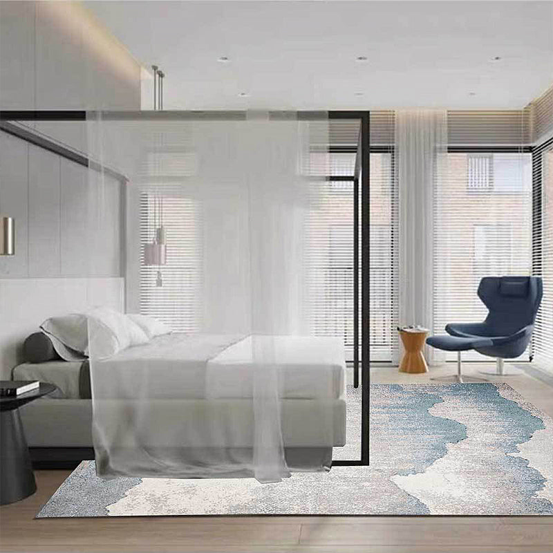 BowLift | Vintage Ink Wash Painting Rug Light Blue Polyester Rug Machine Washable Non-Slip Rug for the Living Room