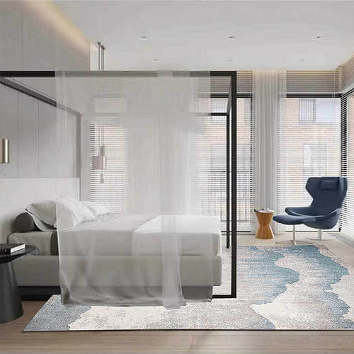 BowLift | Vintage Ink Wash Painting Rug Light Blue Polyester Rug Machine Washable Non-Slip Rug for the Living Room