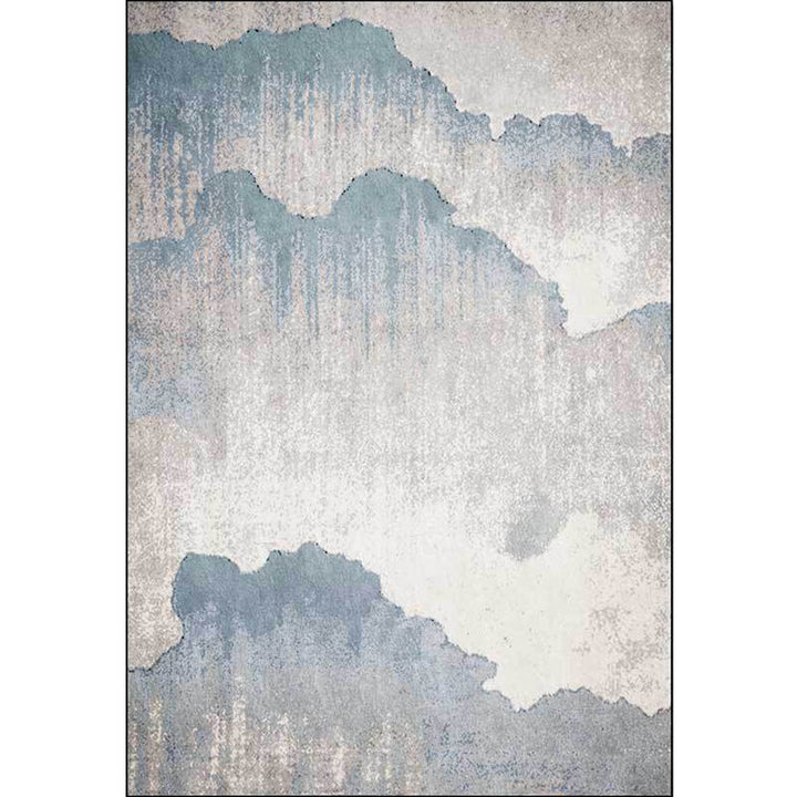 BowLift | Vintage Ink Wash Painting Rug Light Blue Polyester Rug Machine Washable Non-Slip Rug for the Living Room