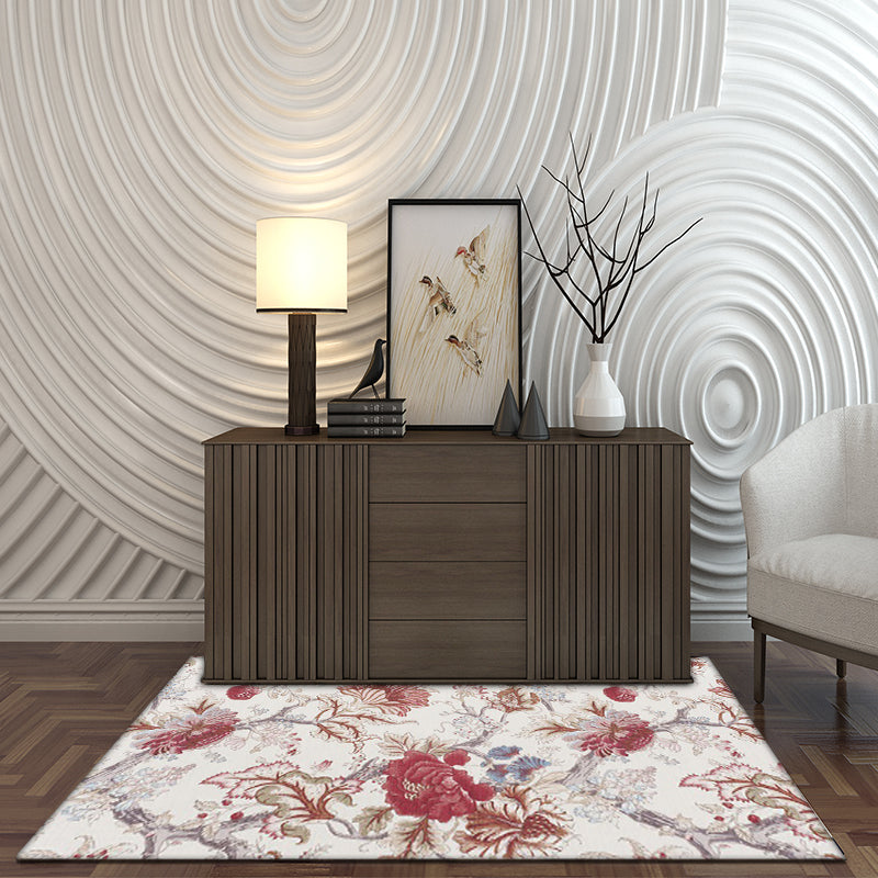 BowLift | Vintage Floral Pattern Rug Red Polyester Rug Machine Washable Non-Slip Rug for the Living Room