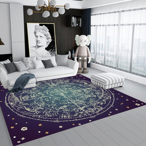 Purple Bedroom Rug Modern Space Constellation Pattern Area Rug Polyester Non-Slip Stain Resistant Rug | Bowlift