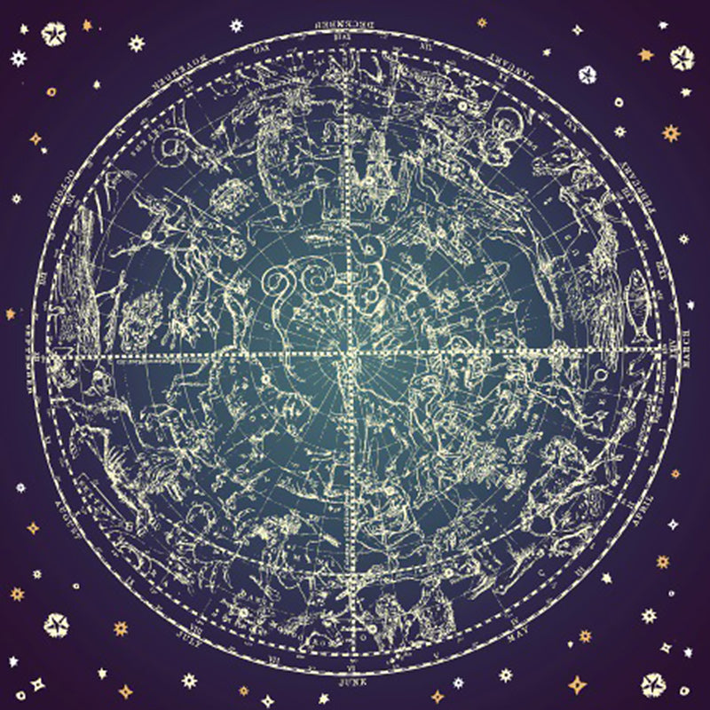 Purple Bedroom Rug Modern Space Constellation Pattern Area Rug Polyester Non-Slip Stain Resistant Rug | Bowlift