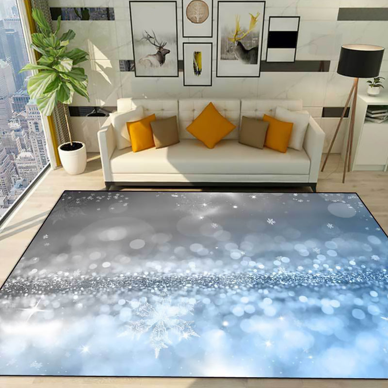Blue and Gray Bedroom Rug Modern Stars Snowflake Pattern Rug Polyester Pet-Friendly Rug | Bowlift