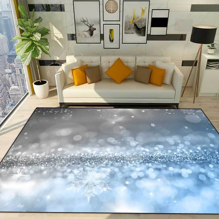 Blue and Gray Bedroom Rug Modern Stars Snowflake Pattern Rug Polyester Pet-Friendly Rug | Bowlift