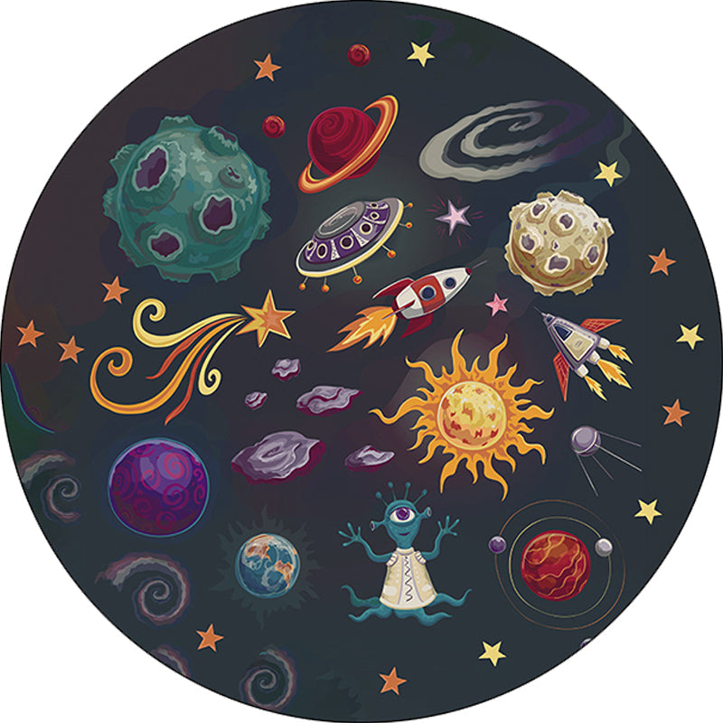 BowLift | Children's room carpet in black space alien planet rocket print carpet polyester machine washable area rug