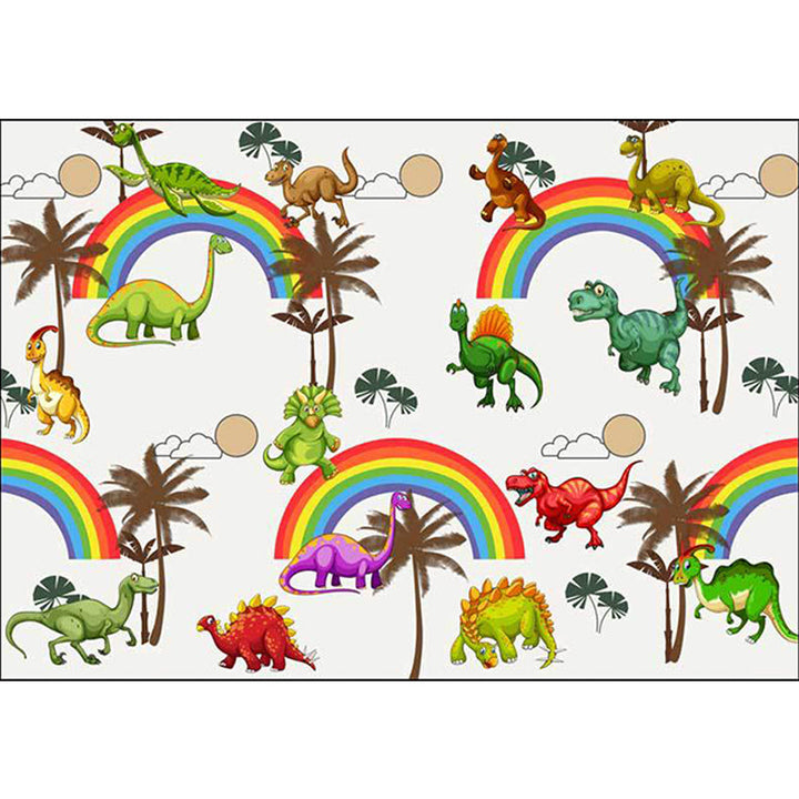 BowLift | White Children's Room Rug Kids Animal Dinosaurs Rainbow Tree Pattern Area Rug Polyester Washable Pet-Friendly Carpet