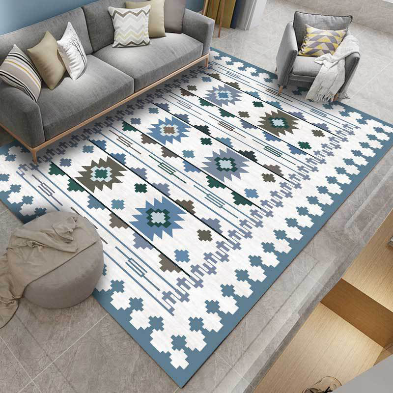 BowLift | Southwest geometric printed carpet blue and brown polyester rug machine washable non-slip doormat for living room
