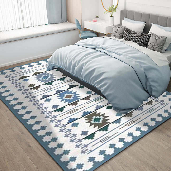 BowLift | Southwest geometric printed carpet blue and brown polyester rug machine washable non-slip doormat for living room