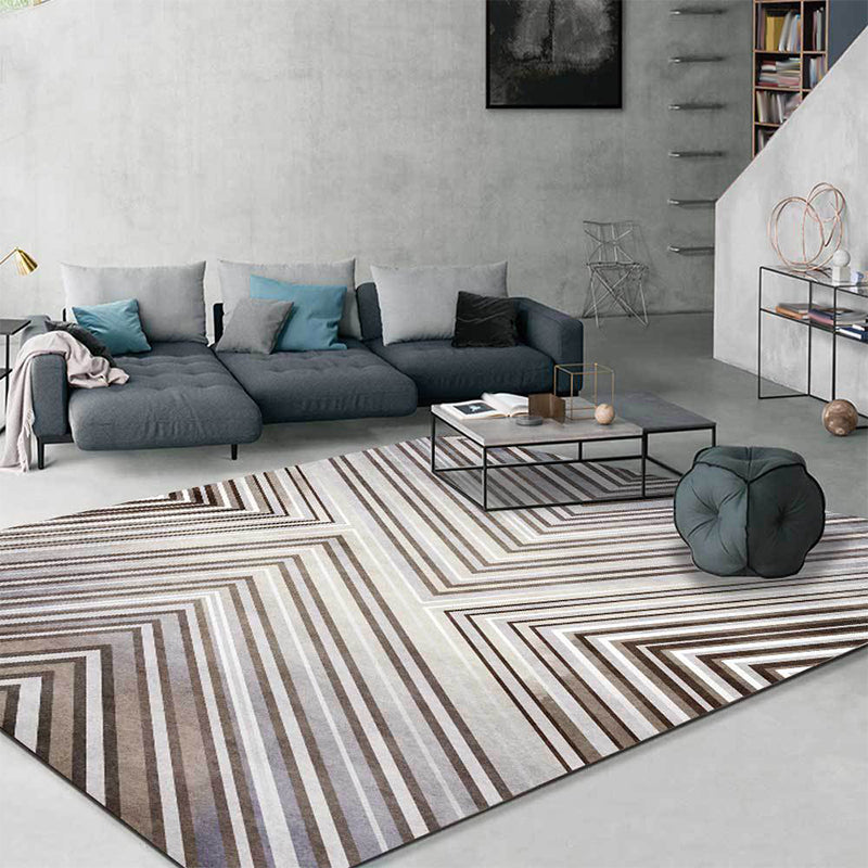 Gray contemporary rug polyester striped pattern rug washable non-slip backing rug for the living room | Bowlift