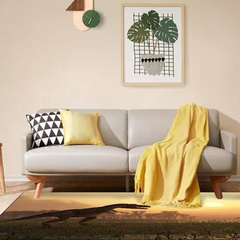 Modern dinosaur pattern carpet brown polyester carpet machine washable non-slip area rug for the bedroom | Bowlift