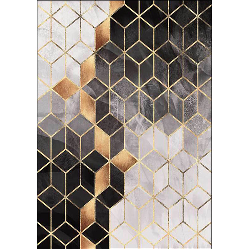 Contemporary geometric patterned carpet black and gray polyester rug machine washable non-slip rug for the living room | Bowlift