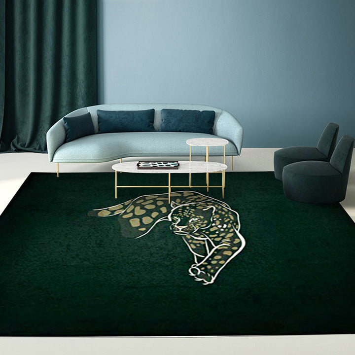 Modern Cheetah Pattern Rug Dark Green Polyester Rug Machine Washable Non-Slip Rug for the Bedroom | Bowlift
