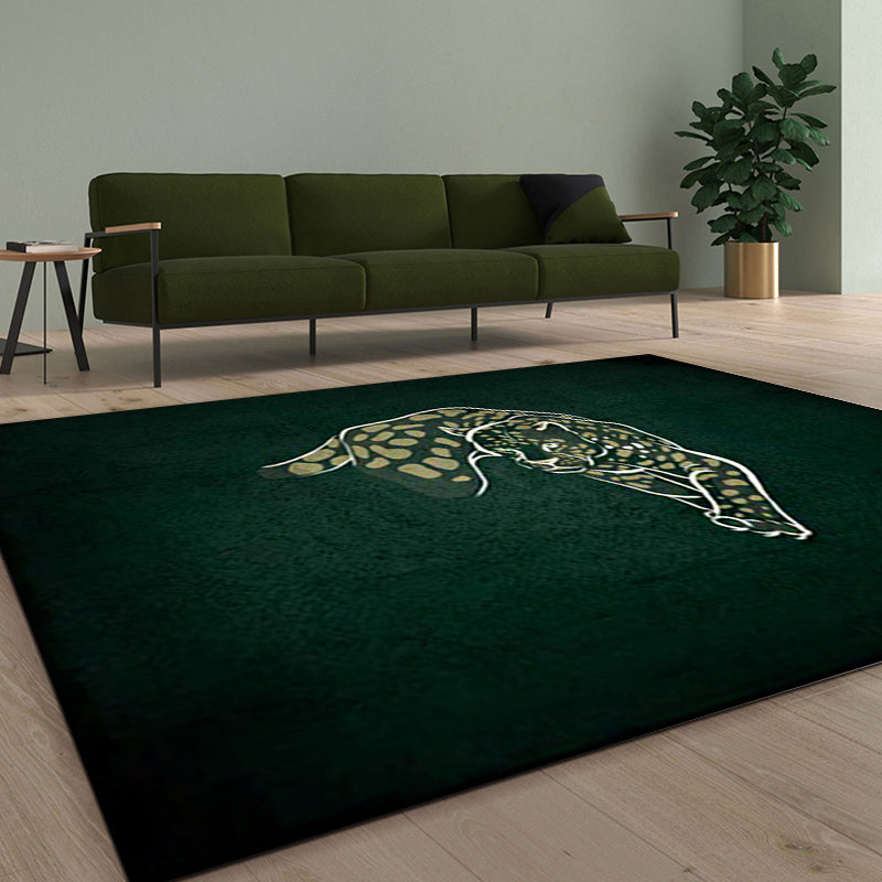 Modern Cheetah Pattern Rug Dark Green Polyester Rug Machine Washable Non-Slip Rug for the Bedroom | Bowlift