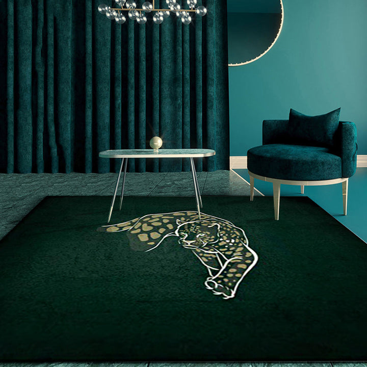 Modern Cheetah Pattern Rug Dark Green Polyester Rug Machine Washable Non-Slip Rug for the Bedroom | Bowlift