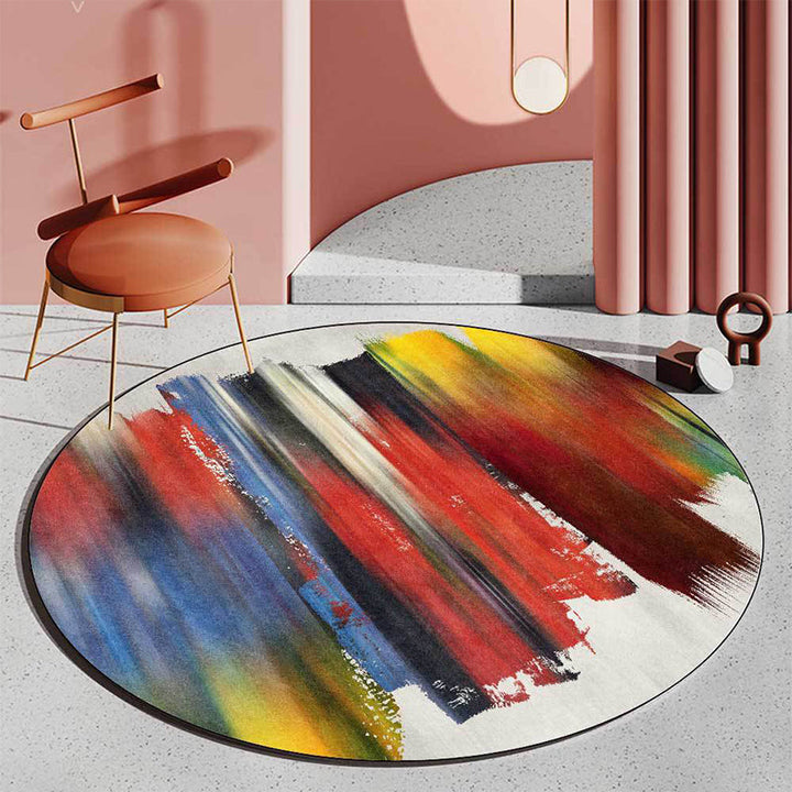 Stylish brush stroke pattern rug red multi-colored Nordic rug polyester washable non-slip backing rug for the living room | Bowlift