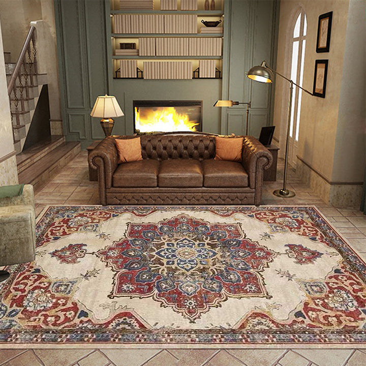 BowLift | Vintage Medallion Pattern Rug Brown Polyester Rug Machine Washable Non-Slip Rug for the Living Room