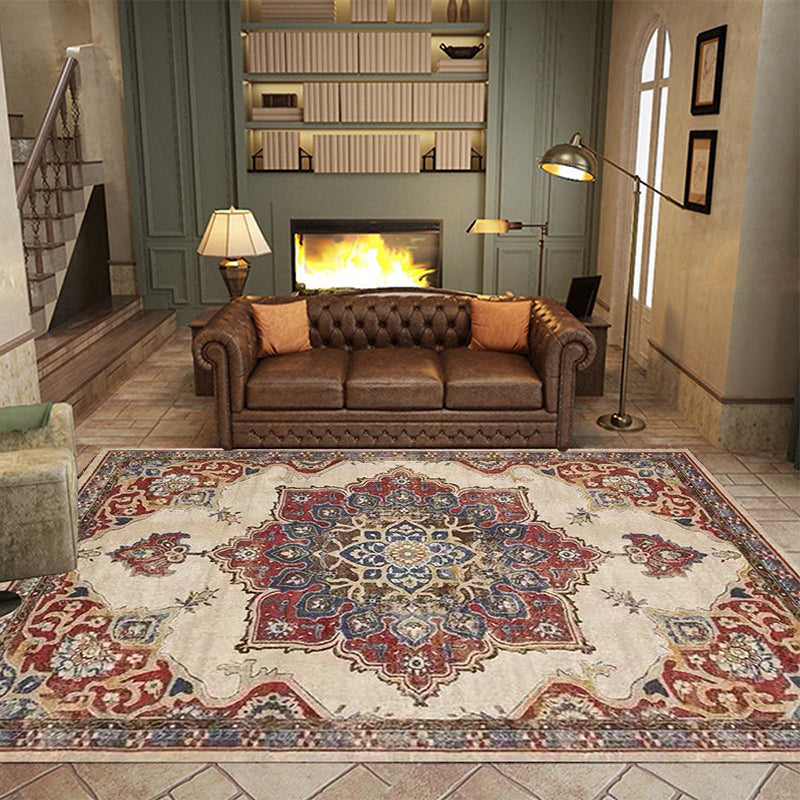 BowLift | Vintage Medallion Pattern Rug Brown Polyester Rug Machine Washable Non-Slip Rug for the Living Room