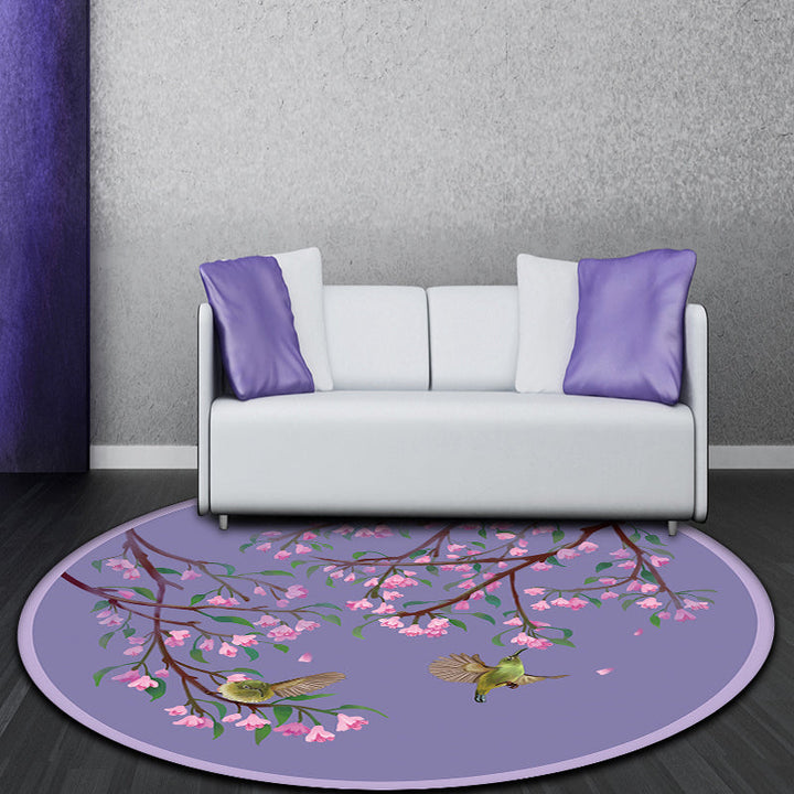 BowLift | Purple Oriental Carpet Polyester Flower and Bird Motif Carpet Washable With Non-Slip Back Carpet for Bedroom