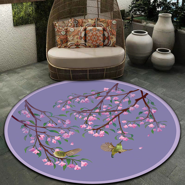 BowLift | Purple Oriental Carpet Polyester Flower and Bird Motif Carpet Washable With Non-Slip Back Carpet for Bedroom